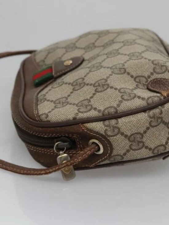 GUCCI GG Supreme Web Sherry Line Shoulder Bag PVC Beige Red Auth 99180 - Picture 4 of 15